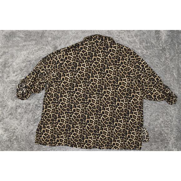 Michael Kors Brown Cheetah Button-Up Top, XL, Polyester Full Zip Long Sleeve - Picture 3 of 7